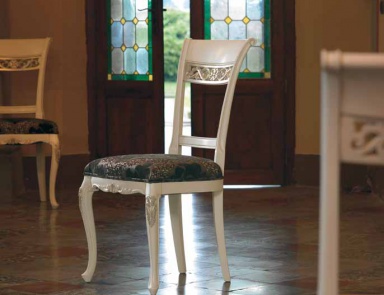 Chair in white lacquer finish with silver Villa, Arve Style (chair with textile upholstery)