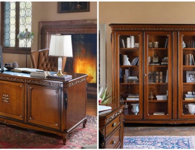 Set to Cabinet in walnut veneer with carvings Villa, Arve Style