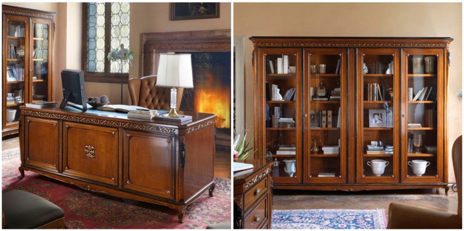 Set to Cabinet in walnut veneer with carvings Villa, Arve Style