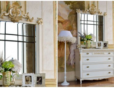 Mirror in white lacquer with gold leaf Villa, Arve Style
