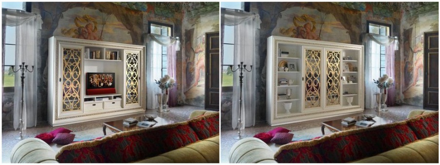 Rack for TV with sliding doors in gilt Villa, Arve Style