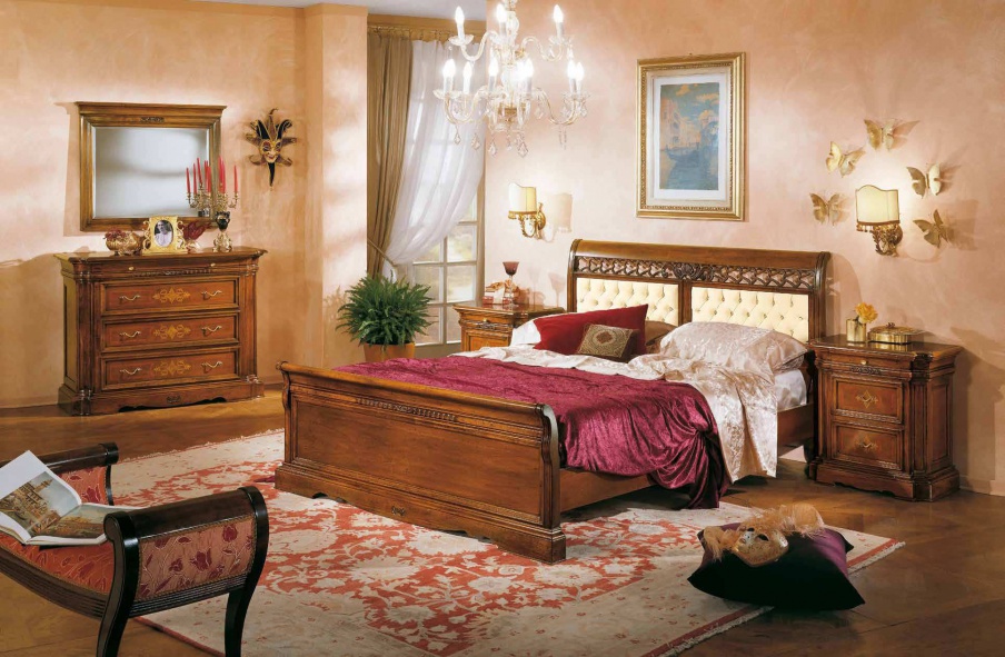 Set for bedroom made of solid wood in the finishing of veneer walnut Dogi, Arve Style