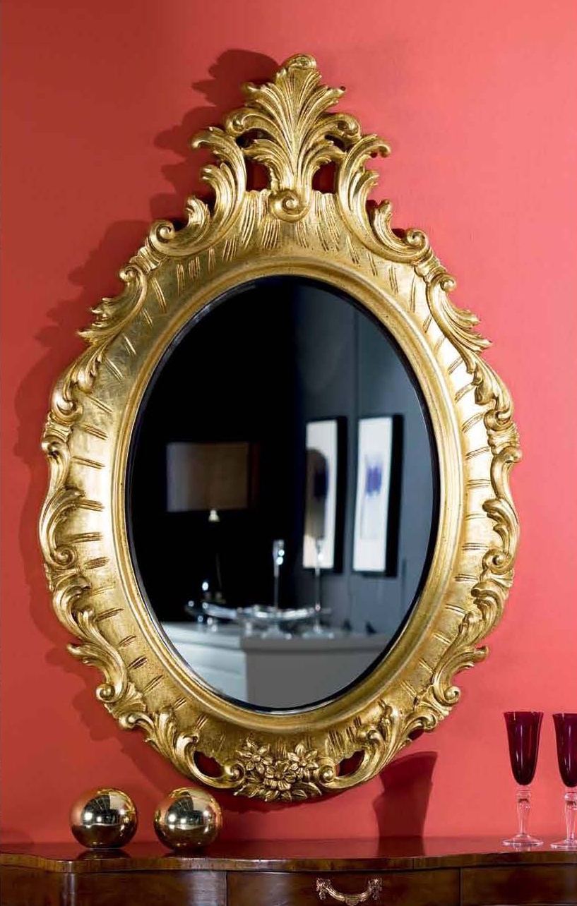 Mirror in oval carved frame with handfinished, Mirandola export