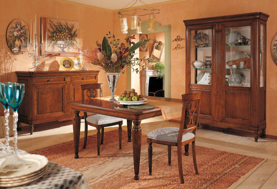 Set for the dining room in the classic finishing of walnut Cavour, Arve Style
