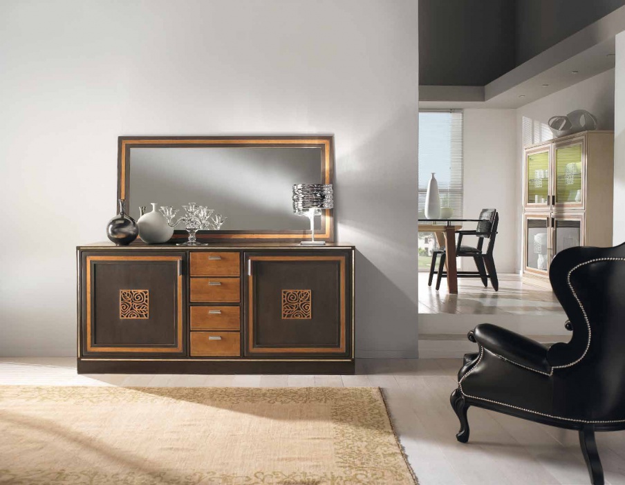 Sofa set in veneer and lacquer brown Composite, Arve Style