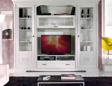 Shelf for TV with 2 doors in white lacquer Exclusive, Arve Style