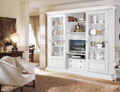 Rack for TV in white lacquer with 4 drawers Stile, Style Arve