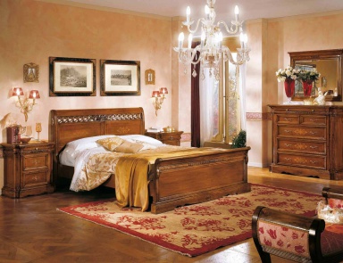 Double bed with tall carved headboard Dogi, Arve Style