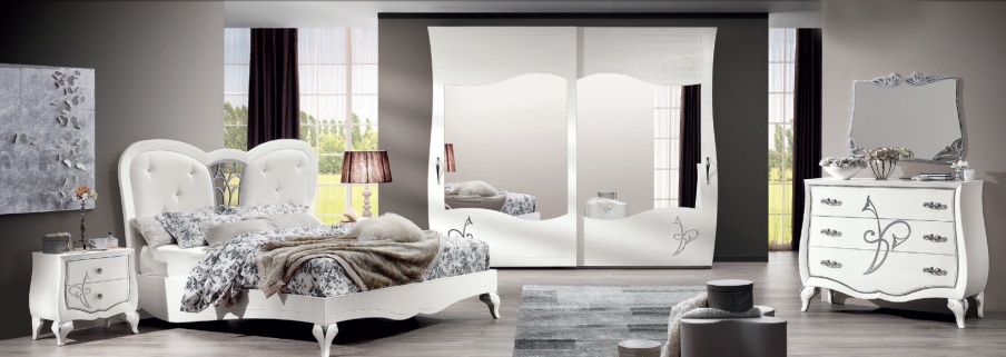 Set for bedroom in veneer in white lacquer Chantal, Arve Style