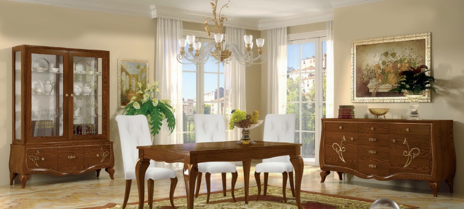 For dining room set in walnut veneer with gilding Chantal, Arve Style