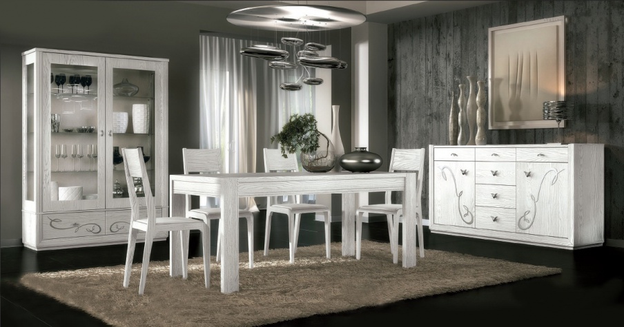 For dining room set in white lacquer with silver patina Giselle, Arve Style
