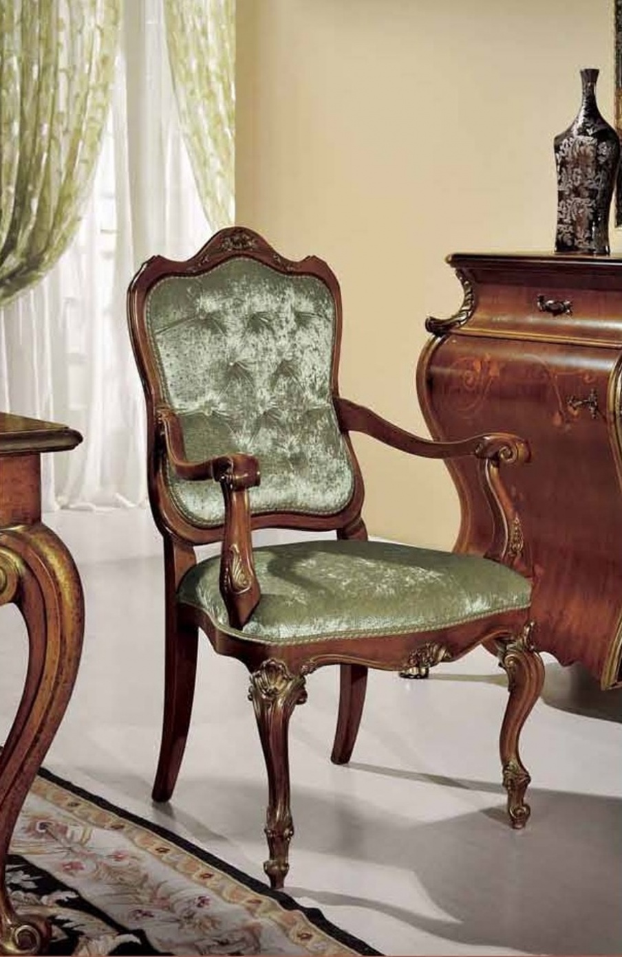 Chair with armrests and shaped legs, Mirandola Export