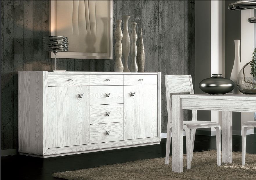 Sideboard with 2 doors in white-silver colours of the Giselle, Arve Style