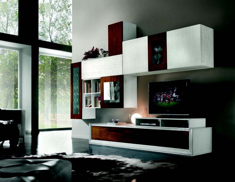 Modular storage system in walnut veneer and white lacquer Giselle, Arve Style