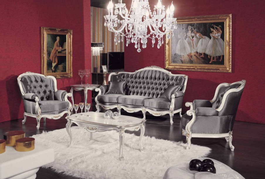 Living room (sofa set) with a frame made of wood, Mirandola Export