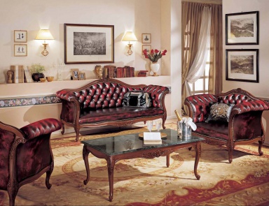 Living room (sofa set) with leather upholstery, Mirandola Export