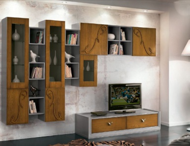 Modular system of storage in light walnut veneer and gray lacquer Giselle, Arve Style