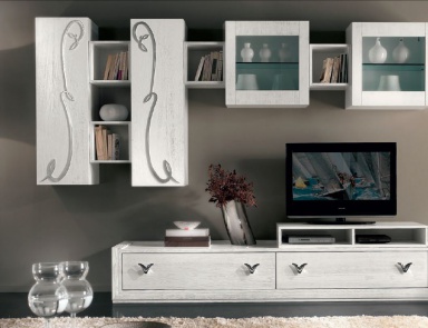 Modular storage system in white lacquer with ornament Giselle, Arve Style
