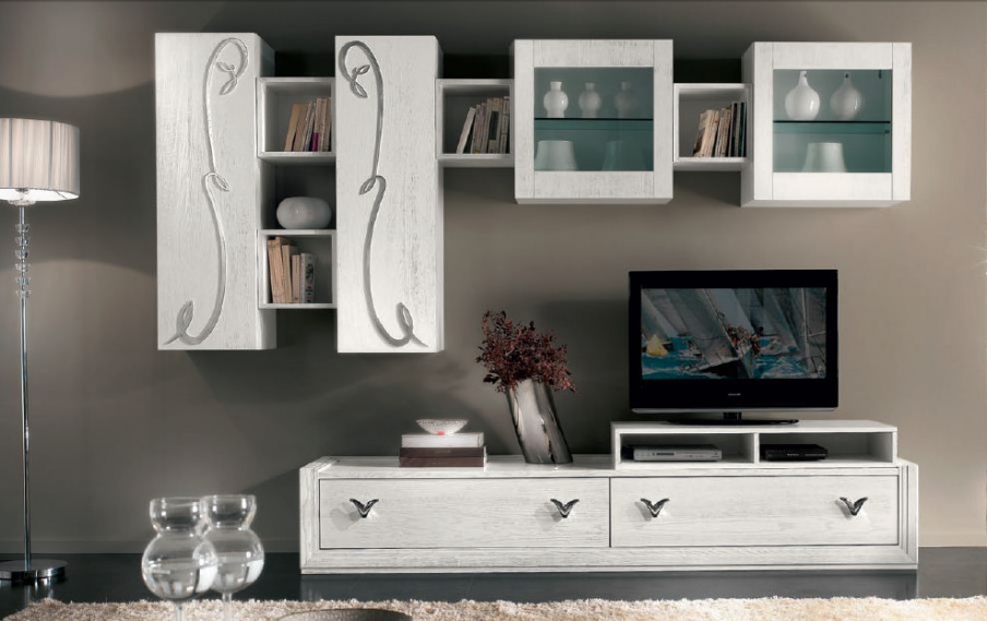 Modular storage system in white lacquer with ornament Giselle, Arve Style