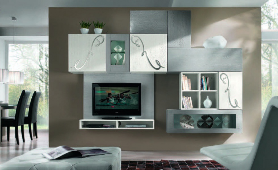 Modular storage system in silver-grey lacquer Giselle, Arve Style