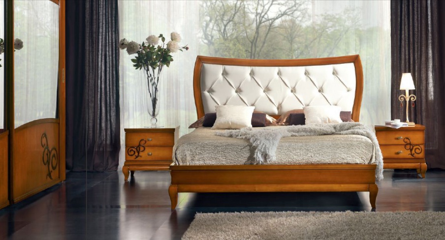 Bed in walnut veneer and eco-leather Mir?, Arve Style