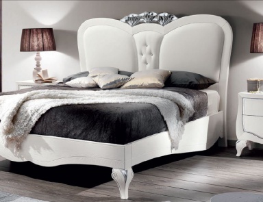 Bed in white lacquer and eco leather with Swarovski crystals Chantal, Arve Style (glamorous bedroom furniture)