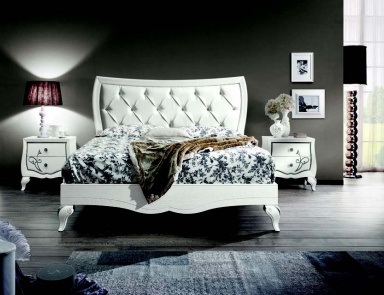 Bed with headboard in leather with stitch-Capito Chantal, Arve Style (glamorous bedroom furniture)