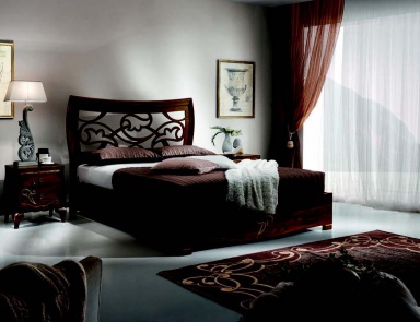 In veneer bed with tall carved headboard Chantal, Arve Style (glamorous bedroom furniture)