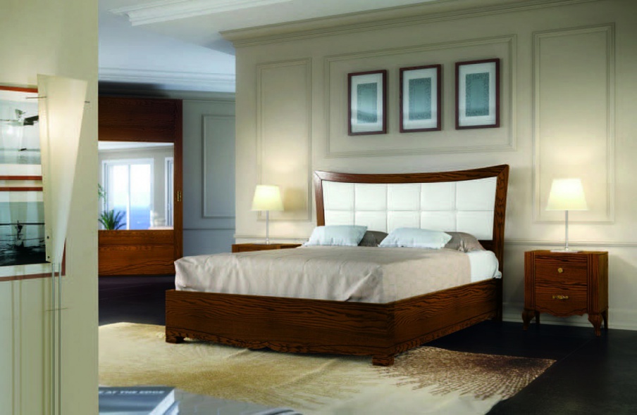 In veneer bed with headboard in white eco-leather Chantal, Arve Style