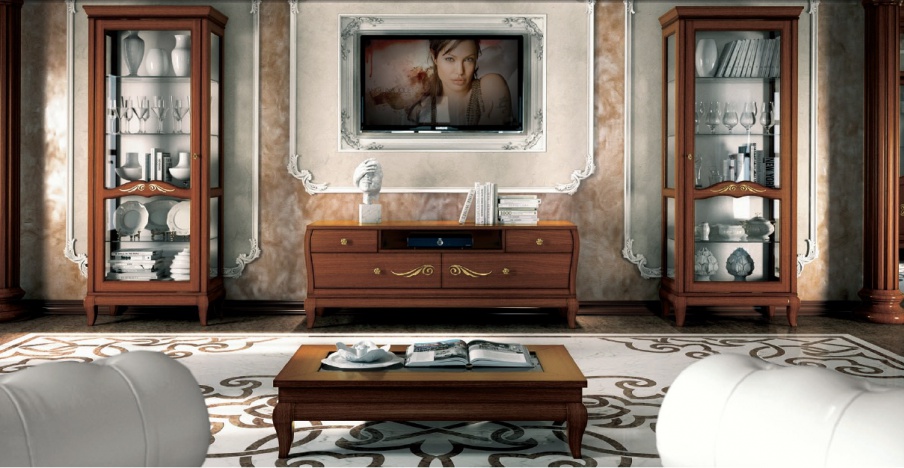 Sofa set in walnut finish with gold-plated ornament Mir?, Arve Style