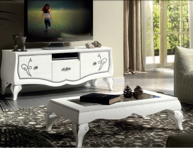 Cabinet for TV in white lacquer and patina of silver Chantal, Arve Style (glamorous furniture)