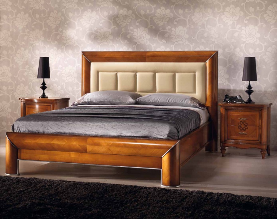 Bed with high headboard in the decoration of beige eco-leather Chanel Style Arve