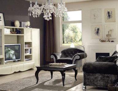 Sofa set made of wood, glass and textiles New Romantic, Arve Style