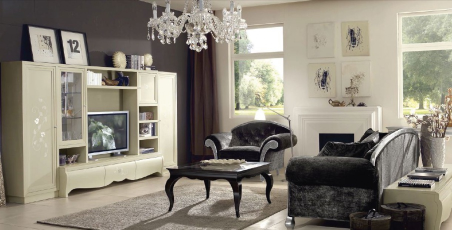 Sofa set made of wood, glass and textiles New Romantic, Arve Style