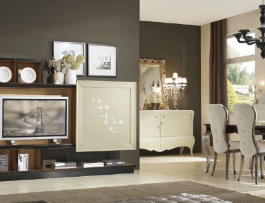 Rack for TV in shades of ivory and black New Romantic, Arve Style (glamorous furniture)