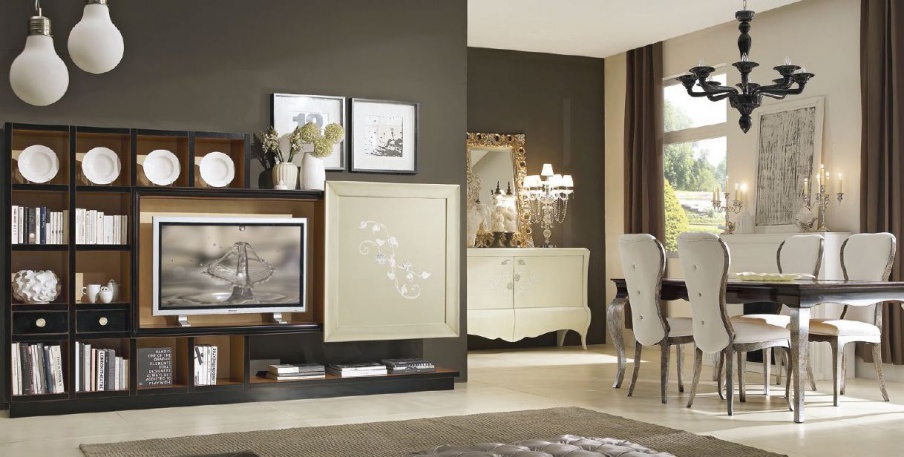 Rack for TV in shades of ivory and black New Romantic, Arve Style