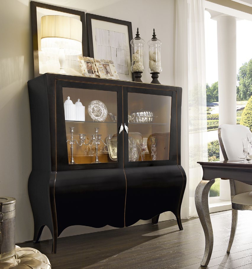 Sideboard with doors and shelves of glass New Romantic, Arve Style