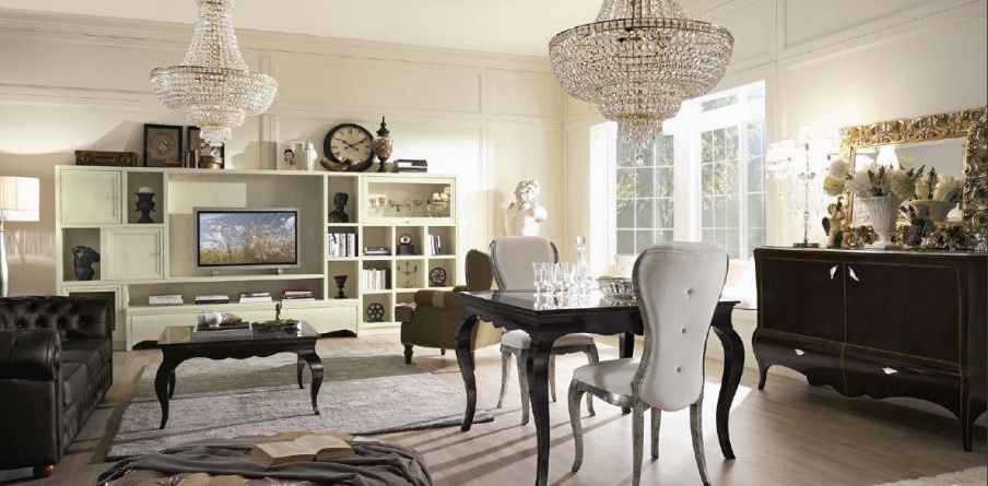 Set for the dining room in shades of black and ivory New Romantic, Arve Style