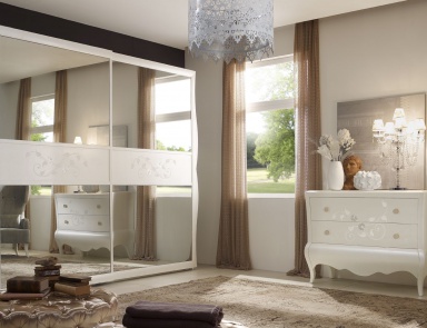 Set for bedroom in white color made of solid wood and skin New Romantic, Arve Style.