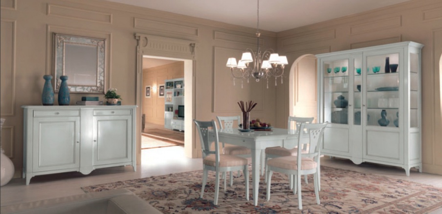 Set for the dining room in the decoration of the white lacquer Salieri, Arve Style