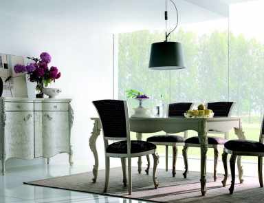 For dining room set in white lacquer and textiles Venere, Arve Style