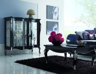 Sofa set in a black lacquer with carvings in silver Venere, Arve Style