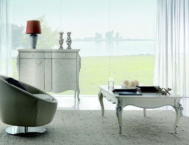 Coffee table in white lacquer and silver Venere, Arve Style (glamorous furniture)
