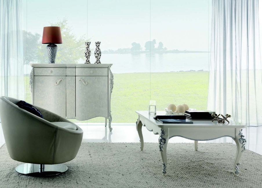 Coffee table in white lacquer and silver Venere, Arve Style