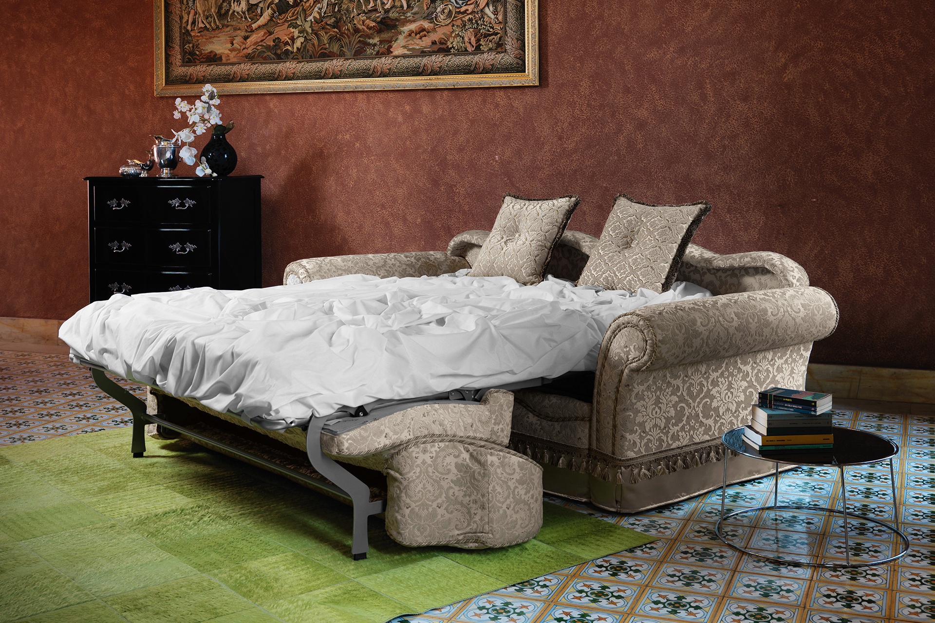 Sofa bed mechanism with fast opening in fabric Elektra, Domingo Salotti