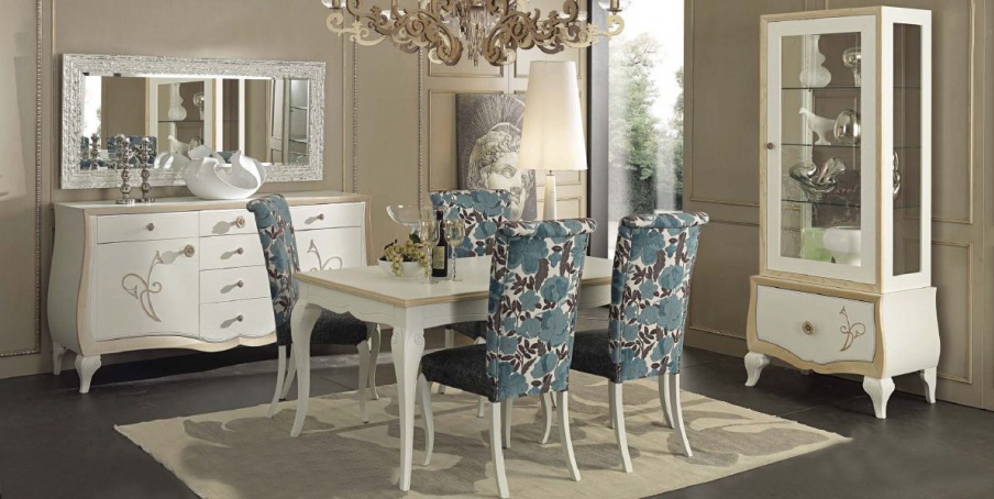 For dining room set in white lacquer with veneers Chantal, Arve Style
