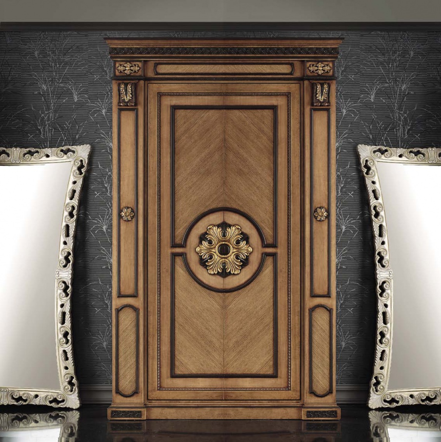 Wardrobe with a sliding door in veneer and gilt Twin, Arve Style