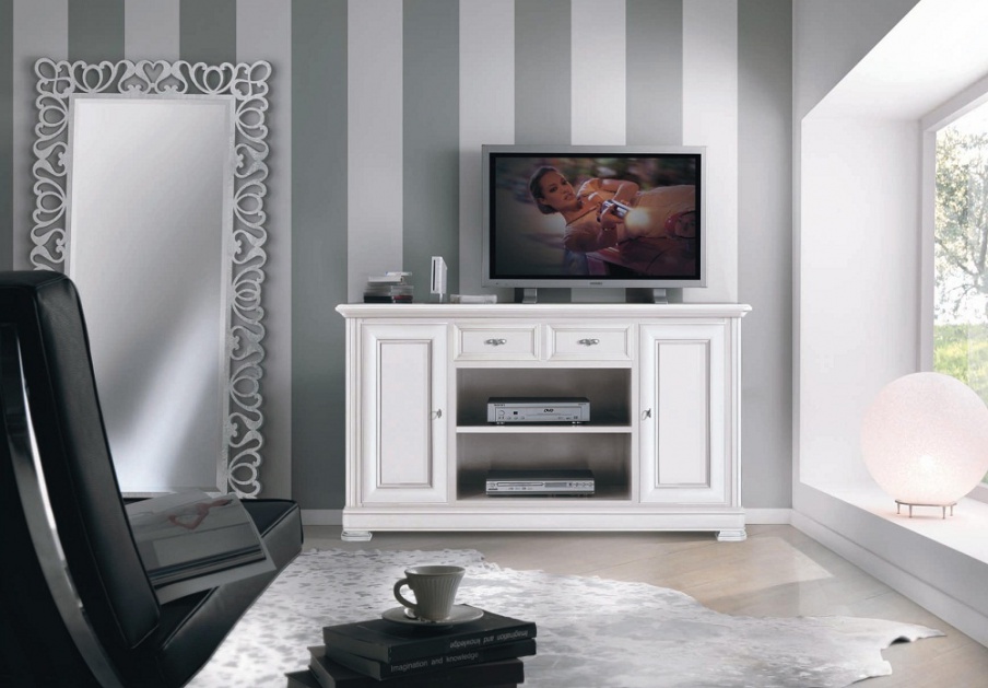 Cabinet for TV in white lacquer with profiles Capri, Arve Style