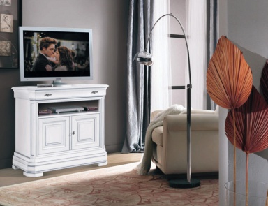 Cabinet for TV in white lacquer with drawer Amalfi, Arve Style