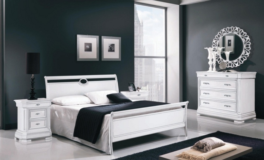 Set for bedroom in classical style in the decoration of the white lacquer Amalfi, Arve Style
